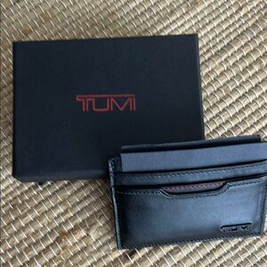 Tumi Black Card Holder with Red Accent